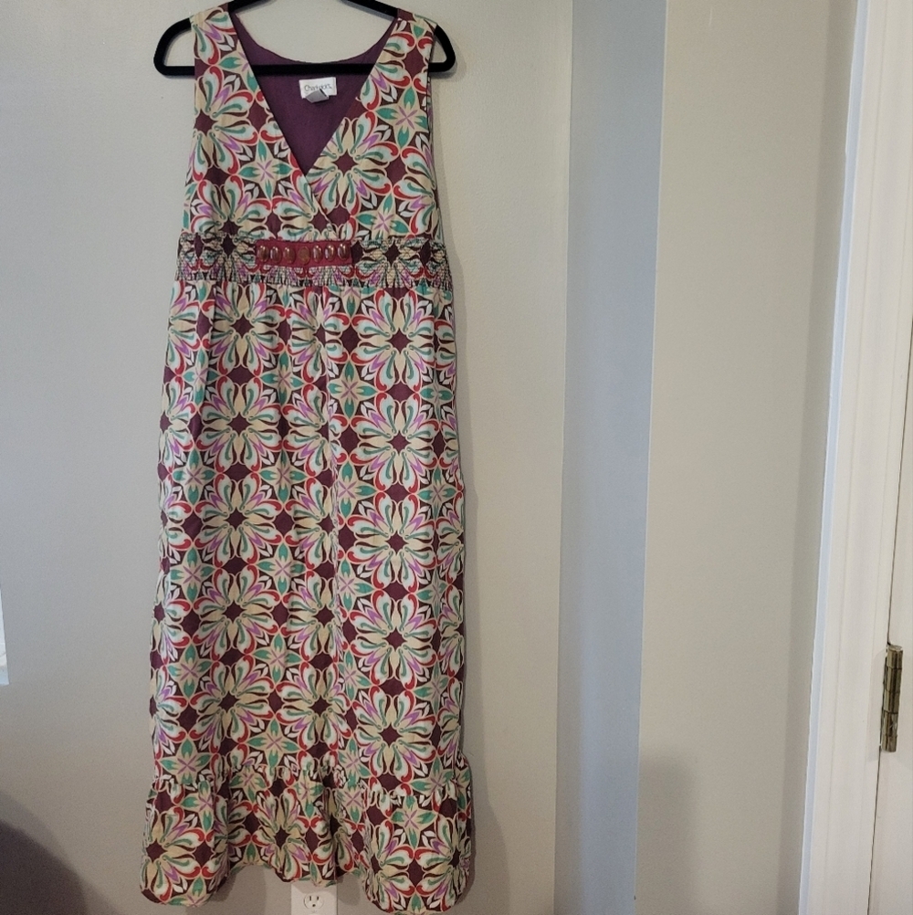 Chadwick's Women's Multicolor Floral Boho Cotton Maxi Dress. Sz 14 Prairie